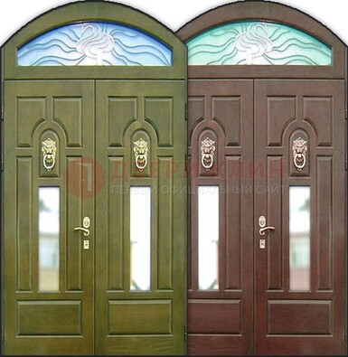 Стальная арочная дверь со стеклом ДА-17 для монолитного дома в Жуковском