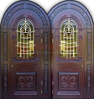 Индивидуальная арочная дверь со стеклом и ковкой ДА-19 в Жуковском