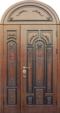 Арочная железная дверь с виноритом и узором ДА-36 в Жуковском