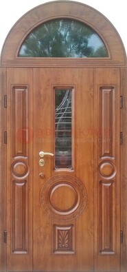 Двустворчатая железная дверь МДФ со стеклом в форме арки ДА-52 в Жуковском