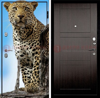 Железная дверь с рисунком гепарда снаружи ДФ-27 в Жуковском