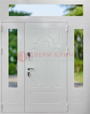 Белая стальная дверь порошок со стеклом и фрамугами ДФГ-11 в Жуковском