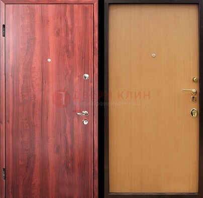 Красная железная дверь с ламинатом ДЛ-3 в Жуковском