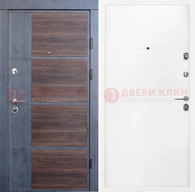 Серая с коричневой вставкой металлическая дверь МДФ ДМ-197 в Жуковском