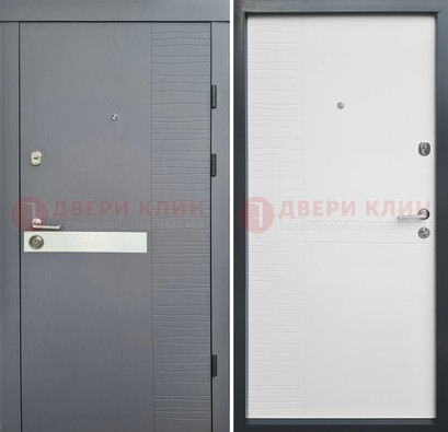 Серая металлическая дверь с белой резной МДФ панелью ДМ-215 