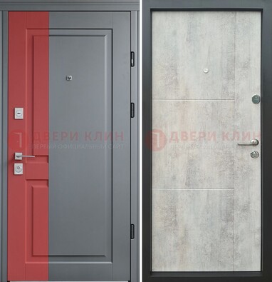 Серая с красной полосой металлическая дверь МДФ ДМ-245 в Жуковском