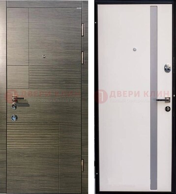 Входная дверь Серая стальная МДФ с белой стеклянной вставкой внутри ДМ-266 в Жуковском