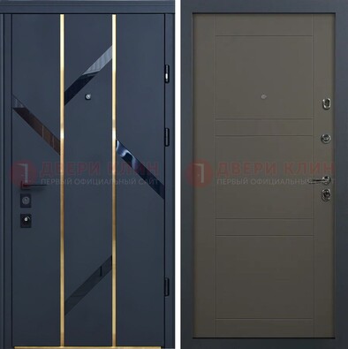 Темная металлическая дверь МДФ со стеклянными вставками ДМ-288 в Жуковском