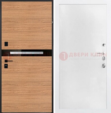 Железная коричневая дверь с МДФ в белом цвете ДМ-313 в Жуковском