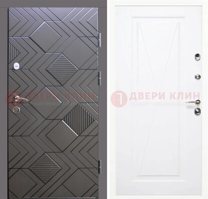 Железная серая дверь с МДФ в белом цвете ДМ-314 в Жуковском