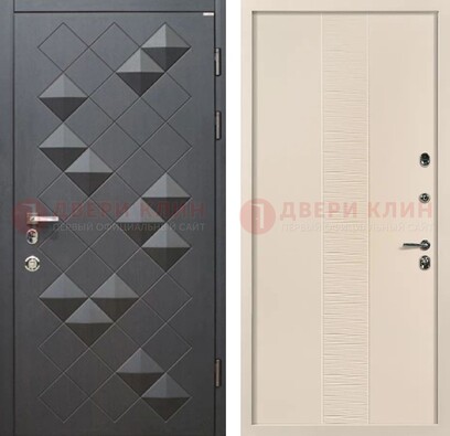 Темная металлическая дверь МДФ и фрезеровкой внутри ДМ-319 в Жуковском
