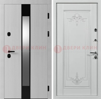 Белая металлическая дверь МДФ с зеркальной вставкой ДМ-324 в Жуковском