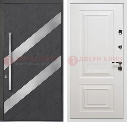 Серая входная дверь МДФ с металлическими вставками ДМ-325 в Жуковском
