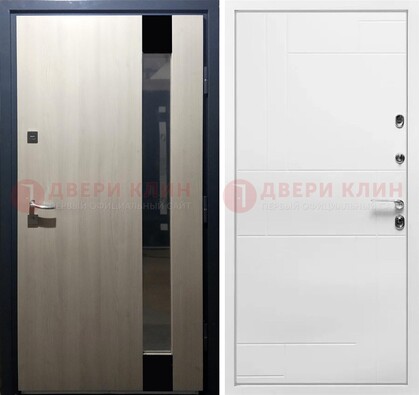Светлая металлическая дверь МДФ с зеркальной вставкой  ДМ-329 в Жуковском