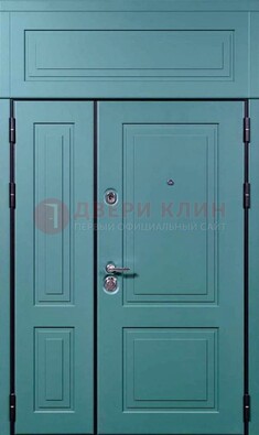 Синяя металлическая дверь с МДФ и верхней фрамугой ДМ-339 в Жуковском