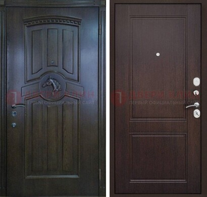 Темно-коричневая железная дверь с МДФ ДМ-350 в Выборге
