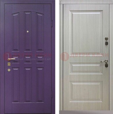 Фиолетовая железная дверь с филенчатами МДФ ДМ-374 