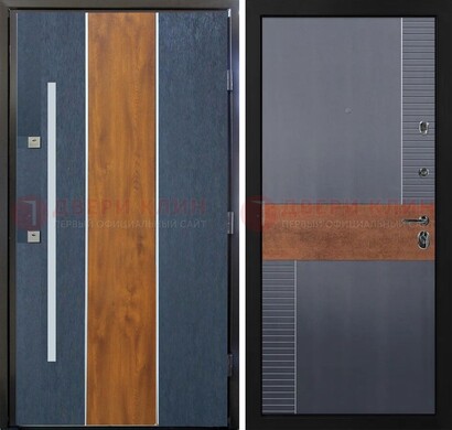 Темная металлическая дверь МДФ со вставками ДМ-411 в Краснодаре