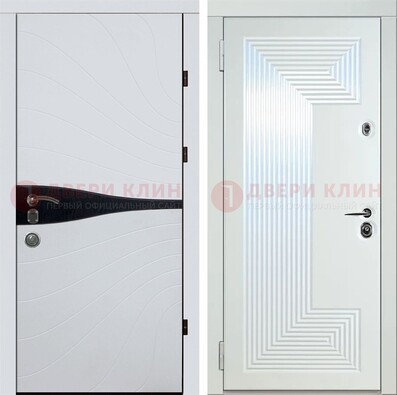 Белая железная дверь с МДФ в стиле хайтек ДМ-413 в Жуковском
