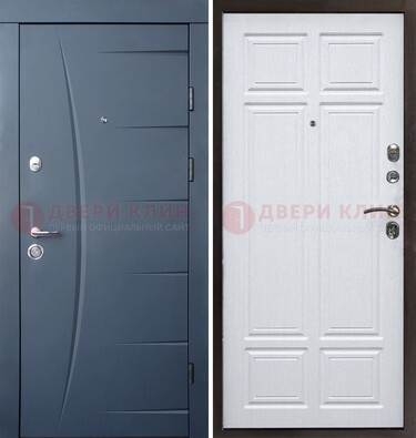 Темно-синяя стальная дверь МДФ белая внутри ДМ-435 в Саранске