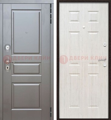 Светлая металлическая дверь с двумя МДФ панелями ДМ-458 в Жуковском