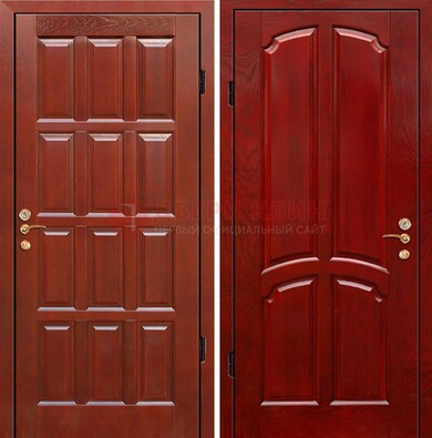 Красная металлическая дверь с массивом дуба ДМД-15 в Жуковском