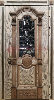 Железная дверь с массивом дуба со стеклом и ковкой ДМД-47 в Жуковском