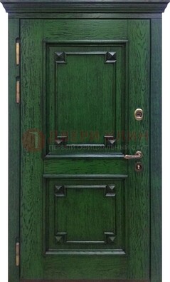 Зеленая входная дверь с массивом дуба ДМД-51 в Жуковском