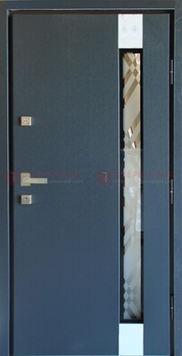Серая стальная дверь с порошковым покрытием и стеклянной вставкой ДП-216 в Жуковском