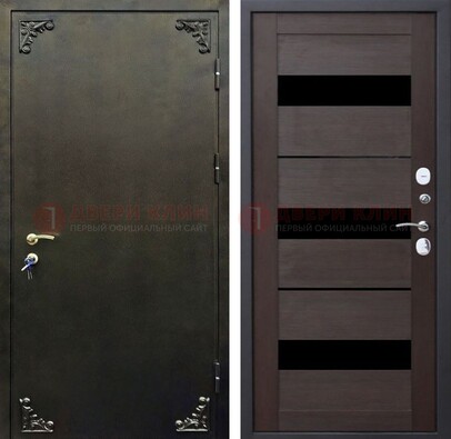 Входная дверь с порошковым покрытием с коричневой МДФ со стеклом ДП-236 в Жуковском