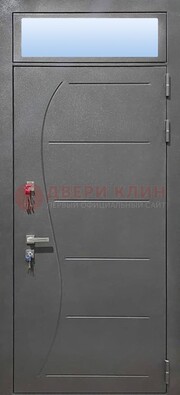 Чёрная входная дверь с порошковым окрасом и стеклом ДП-313 в Жуковском
