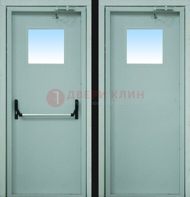 Серая металлическая противопожарная дверь со стеклянной вставкой ДПП-3 в Жуковском