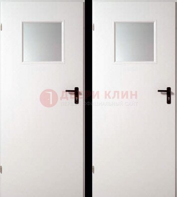 Белая железная противопожарная дверь с декоративной вставкой ДПП-6 в Жуковском