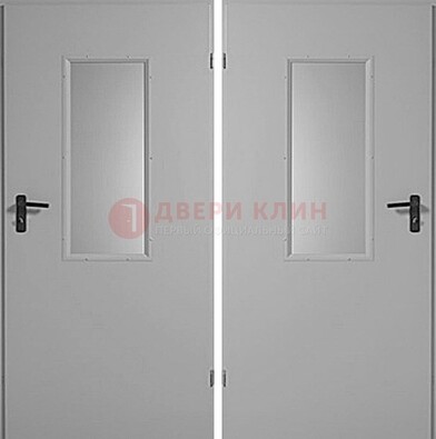Белая металлическая противопожарная дверь с декоративной вставкой ДПП-7 в Жуковском