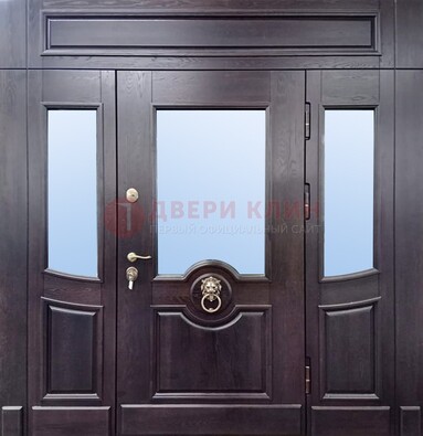 Филенчатая металлическая дверь с панелью МДФ и стеклом ДПР-102 в Дмитрове
