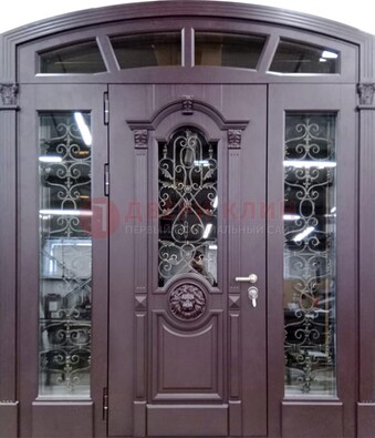 Дизайнерская парадная дверь Винорит со стеклом и ковкой ДПР-104 в Смоленске
