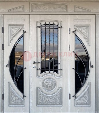 Большая парадная дверь Винорит со стеклом и ковкой ДПР-108 в Смоленске