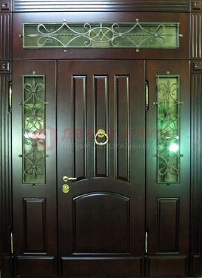 Стальная парадная дверь со стеклом и ковкой ДПР-18 для деревянного дома в Жуковском