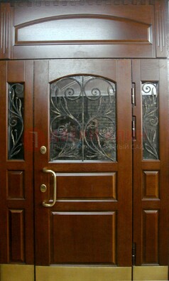 Стальная парадная дверь со вставками из стекла и ковки ДПР-30 в коттедж в Жуковском
