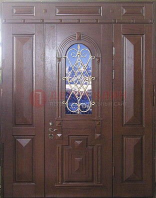 Стальная парадная дверь со стеклом и ковкой ДПР-4 для коттеджа в Жуковском