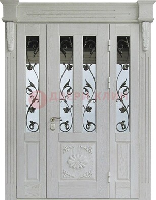 Входная парадная дверь со стеклом и ковкой в белом цвете ДПР-93 в Жуковском