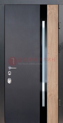 Черная металлическая дверь МДФ со стеклом ДС-14 в Жуковском