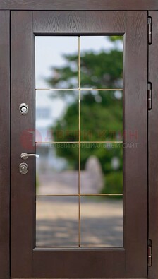 Коричневая стальная дверь со стеклом ДС-19 в Жуковском