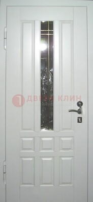 Белая металлическая дверь со стеклом ДС-1 в загородный дом в Жуковском