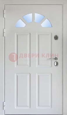 Белая стальная дверь МДФ со стеклом для дома ДС-37 в Жуковском