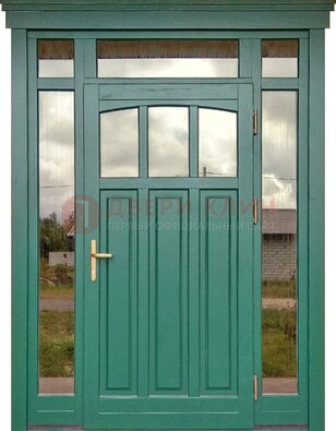 Зеленая металлическая дверь МДФ со стеклом ДС-43 в Жуковском