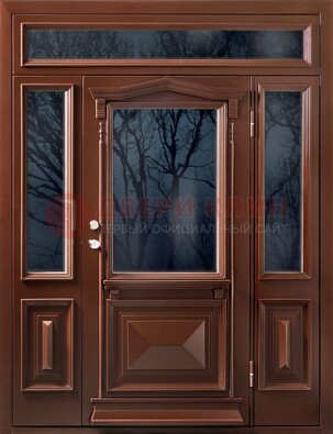 Коричневая металлическая дверь со стеклом ДС-67 в Жуковском