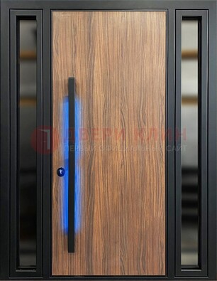 Коричневая металлическая дверь со стеклом ДС-69 в Жуковском