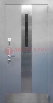 Серая металлическая дверь со стеклом ДС-74 в Жуковском