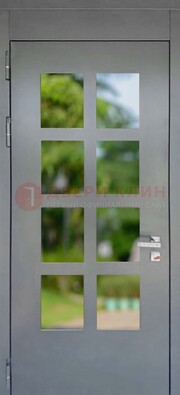 Серая металлическая дверь со стеклом ДС-78 в Жуковском